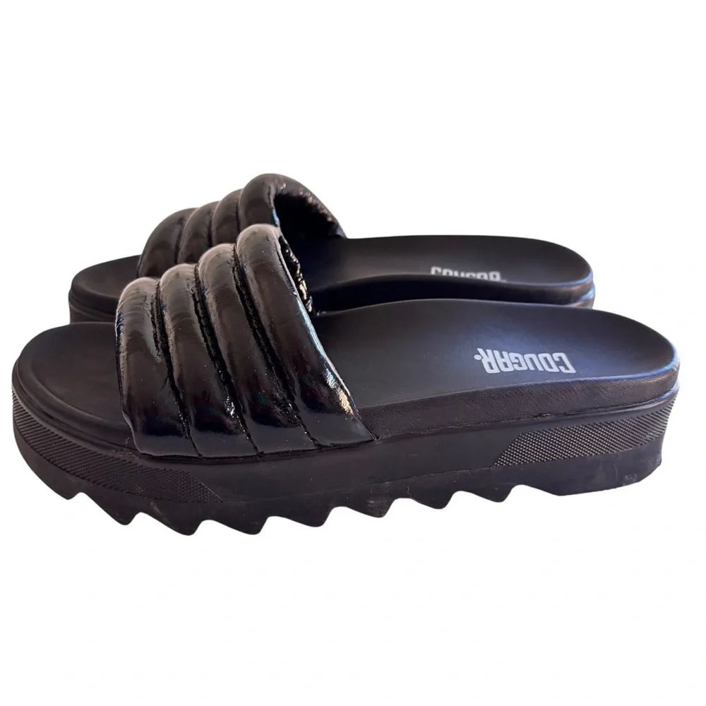 Cougar Water Repellent Black Leather Sport Slide Sandals Prato Sz 10